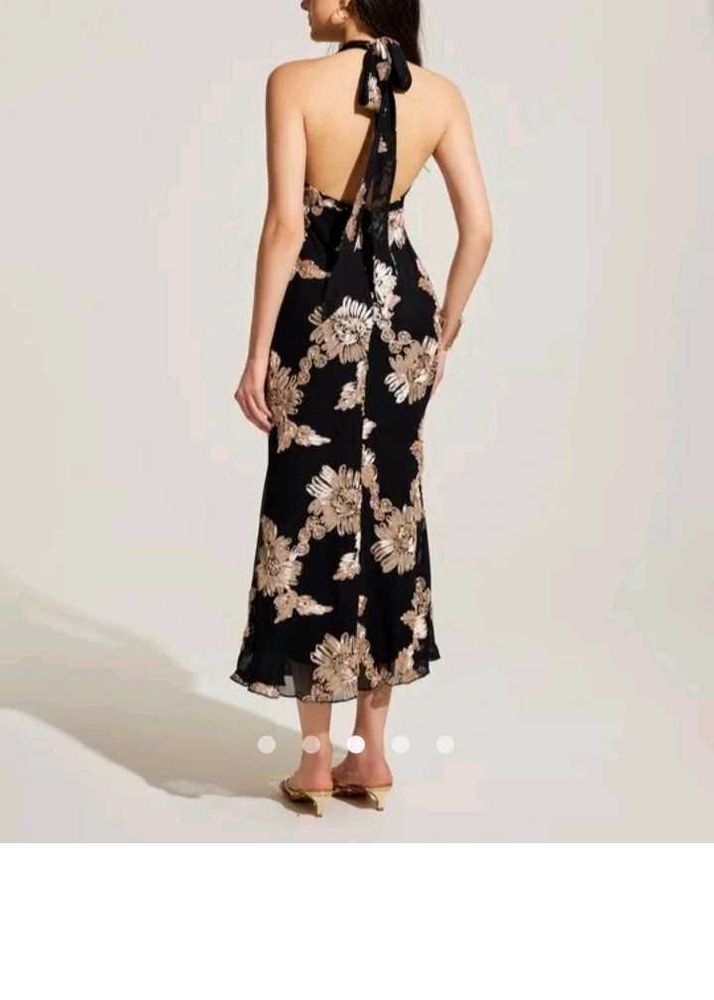 Elegant Floral Halter Neck Dress