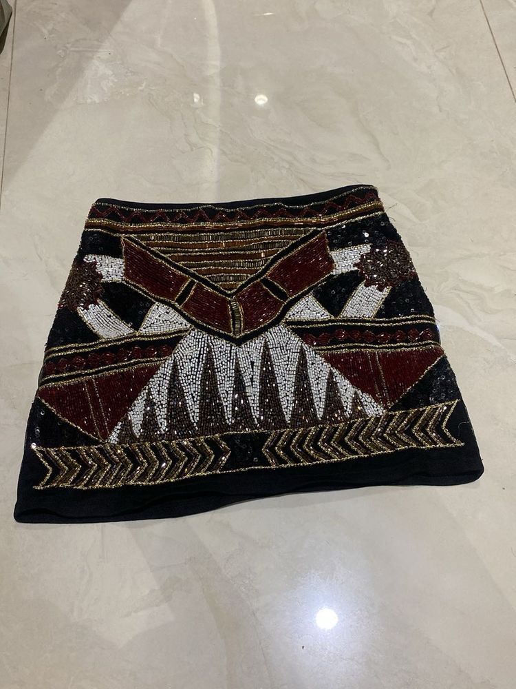 Beads and Stones Embellished Mini Skirt