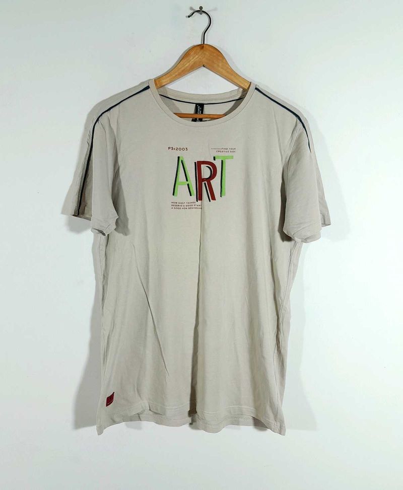 Beige Printed T-Shirt For Men's