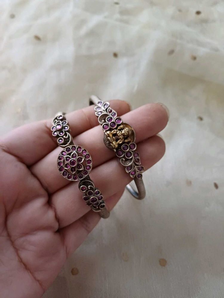 Dual panchi kundan brass adjustable bracelet combo