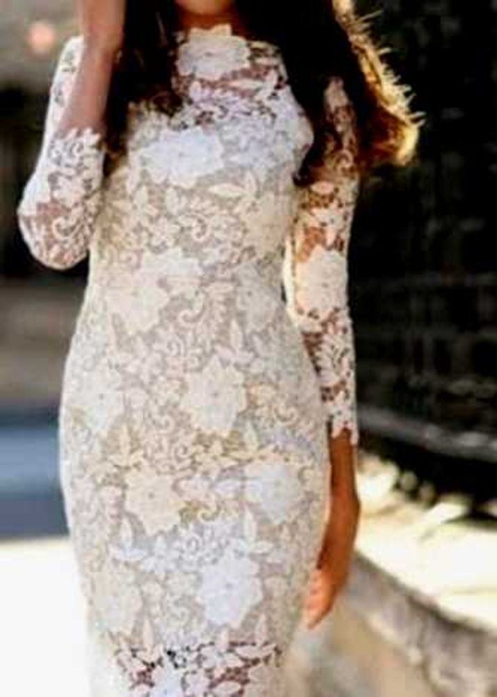 Elegant White Lace Midi Dress (size : xl)