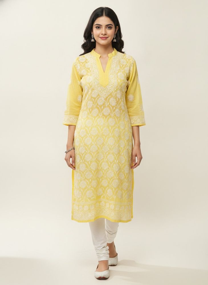 Yellow Chikankari Kurta