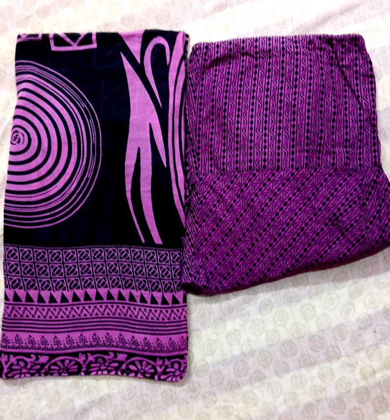 Purple Printed cotton Pant and Dupatta Set