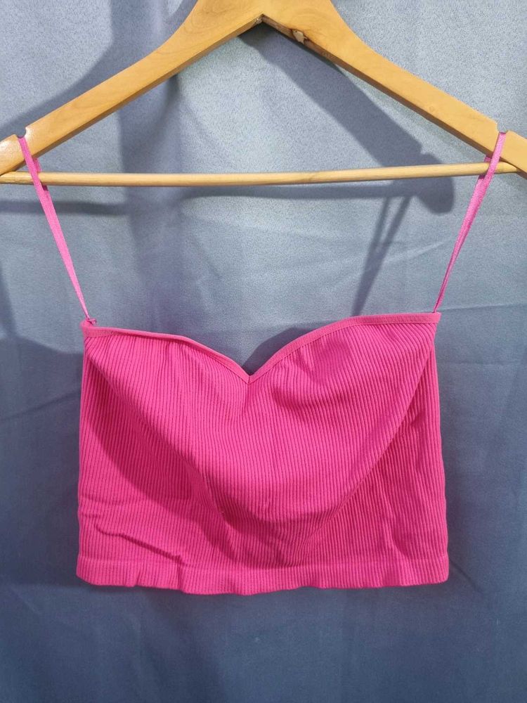 Only Pink Ribbed Crop Top