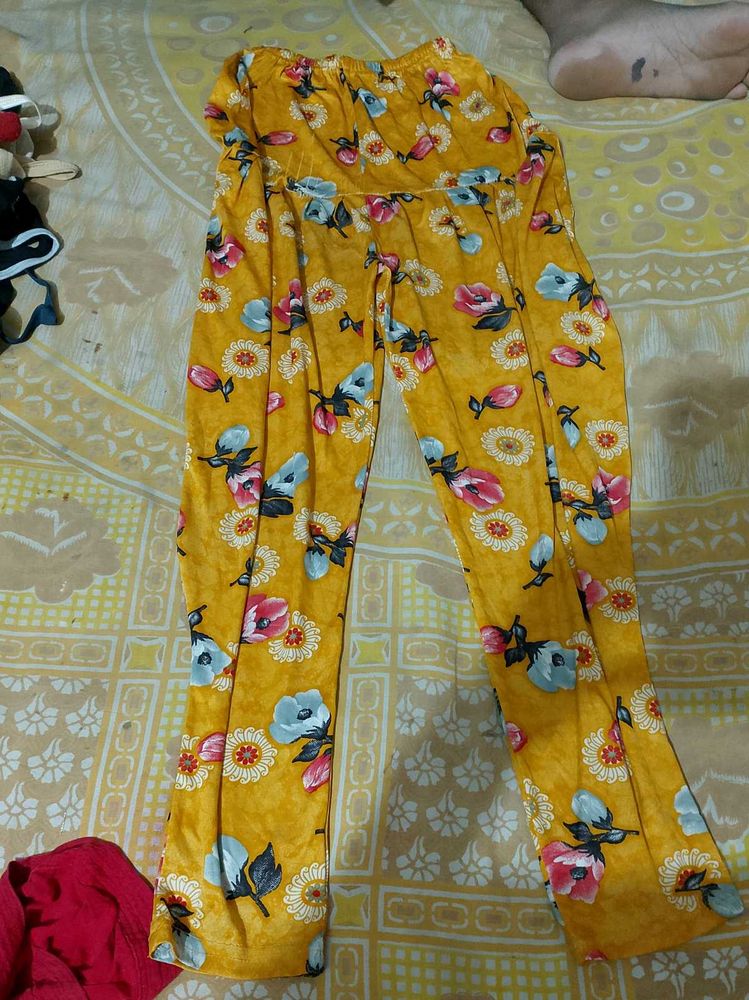 Yellow Floral Print Palazzo Pants 3 set