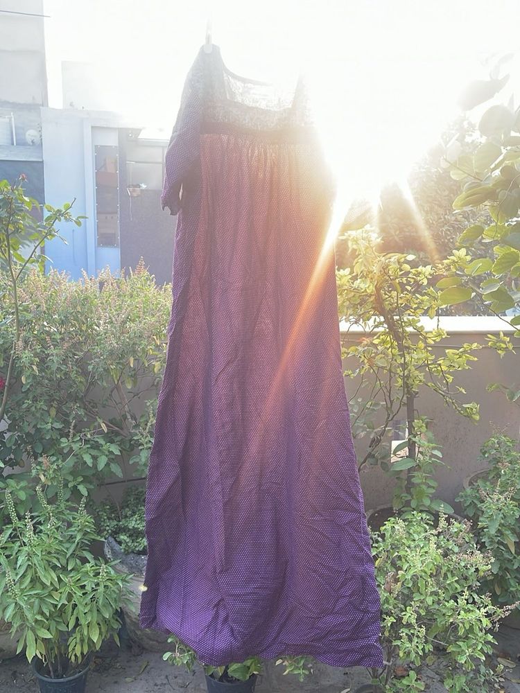 Purple Ethnic Gown with Ditsy Print