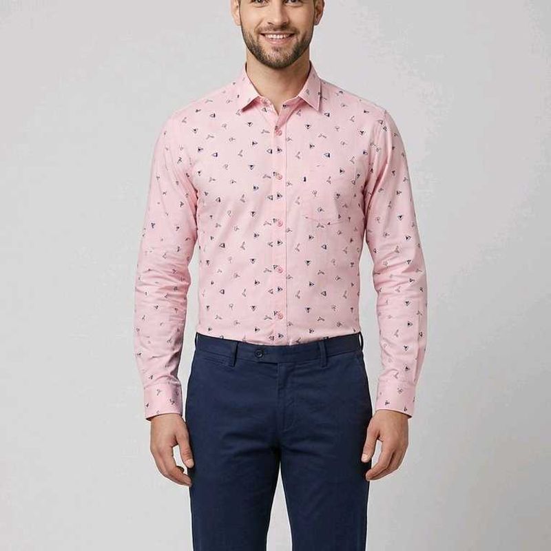 Men's Pink Printed Casual Shirt