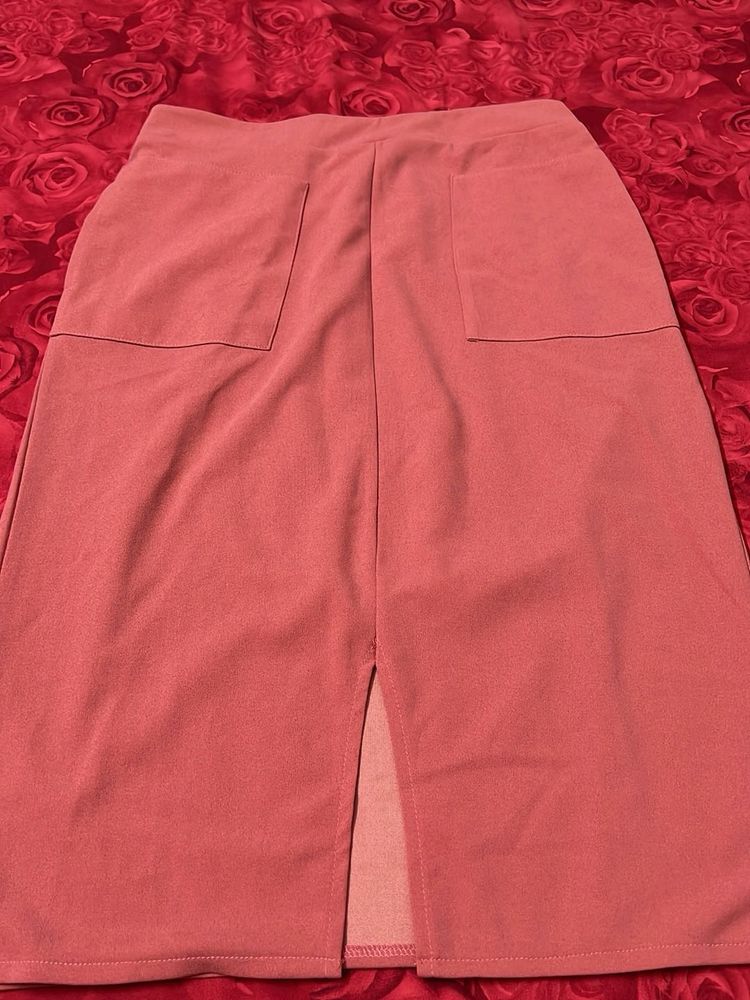 Athens Coral  Midi Skirt with Pockets