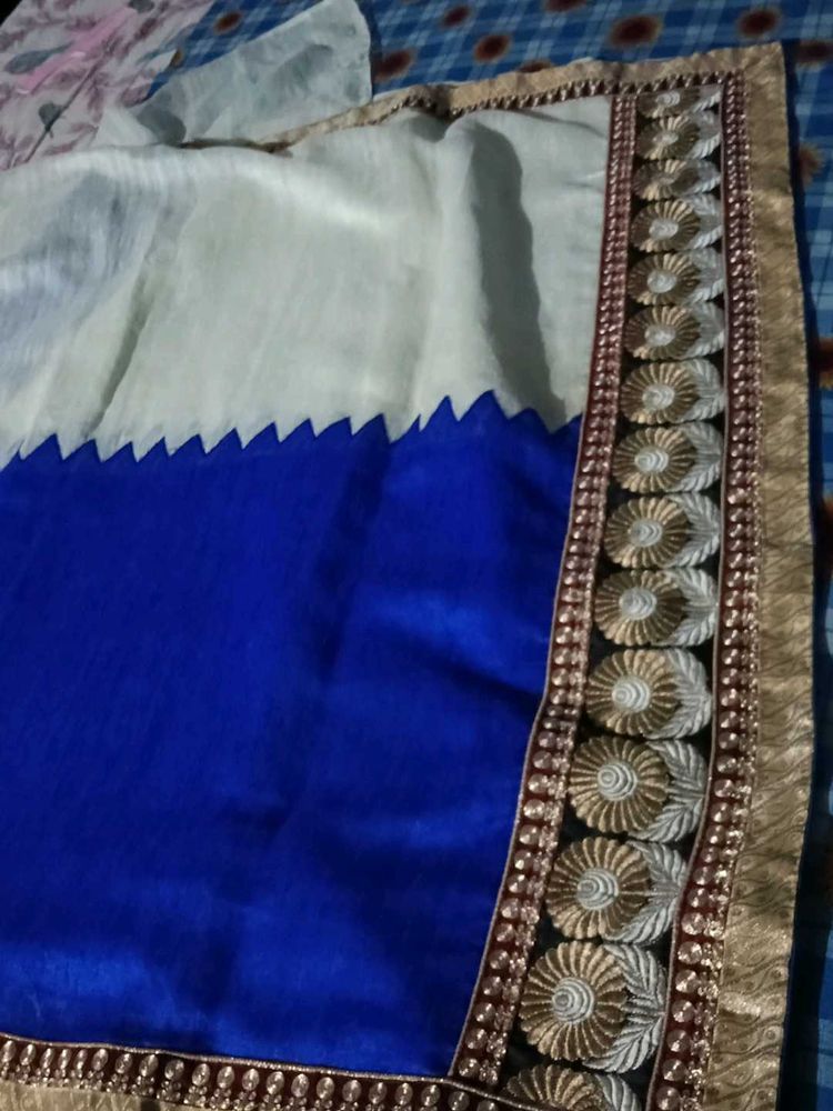 Elegant Blue and White Saree