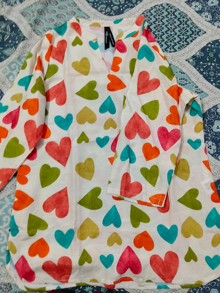 Colorful Heart Print Kurta