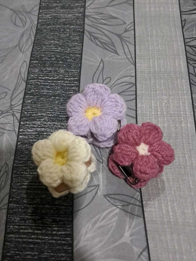 Handmade Crochet Flower Hair Clips (set of 3)