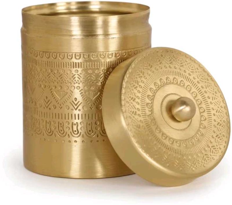Handcrafted Brass Jar With Lid For Tea Sugar And S