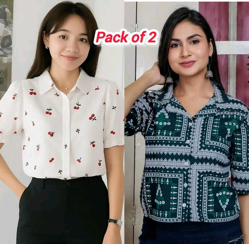 Cute Cherry Print Button-Up Shirt pack of 2 💯