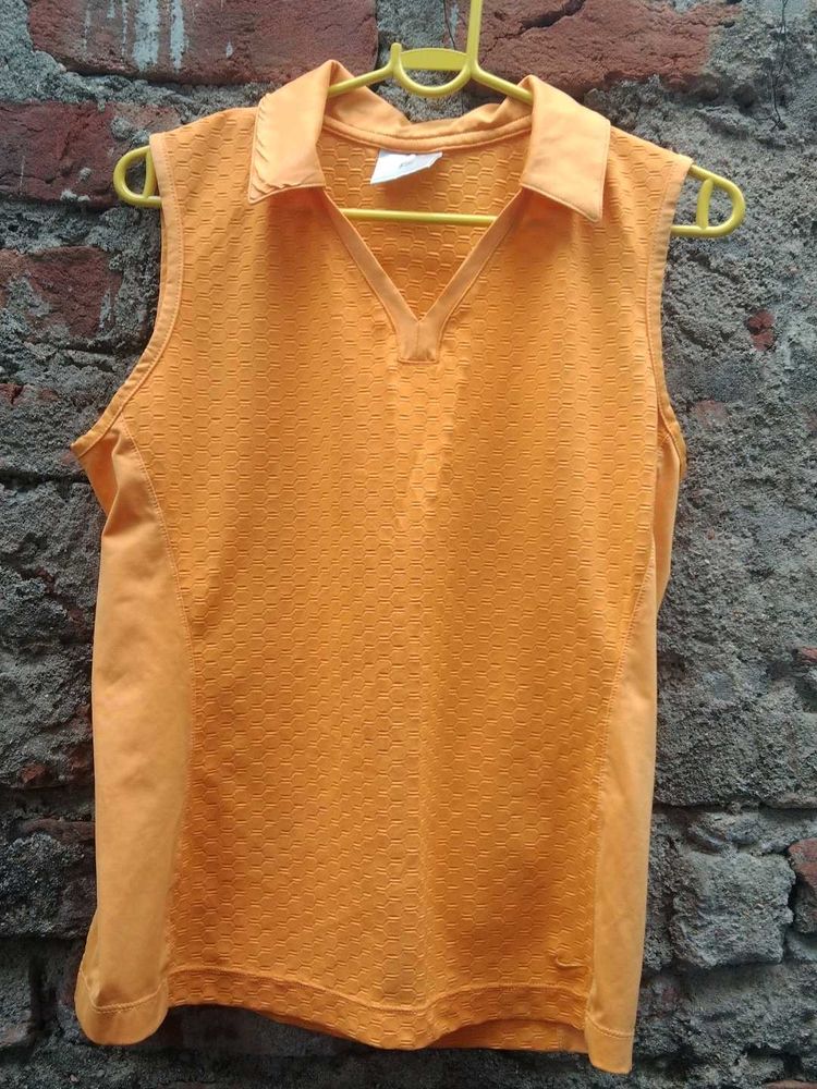 Orange Sleeveless Polo Neck Top