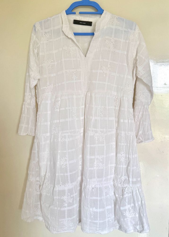 White Embroidered Tiered Dress