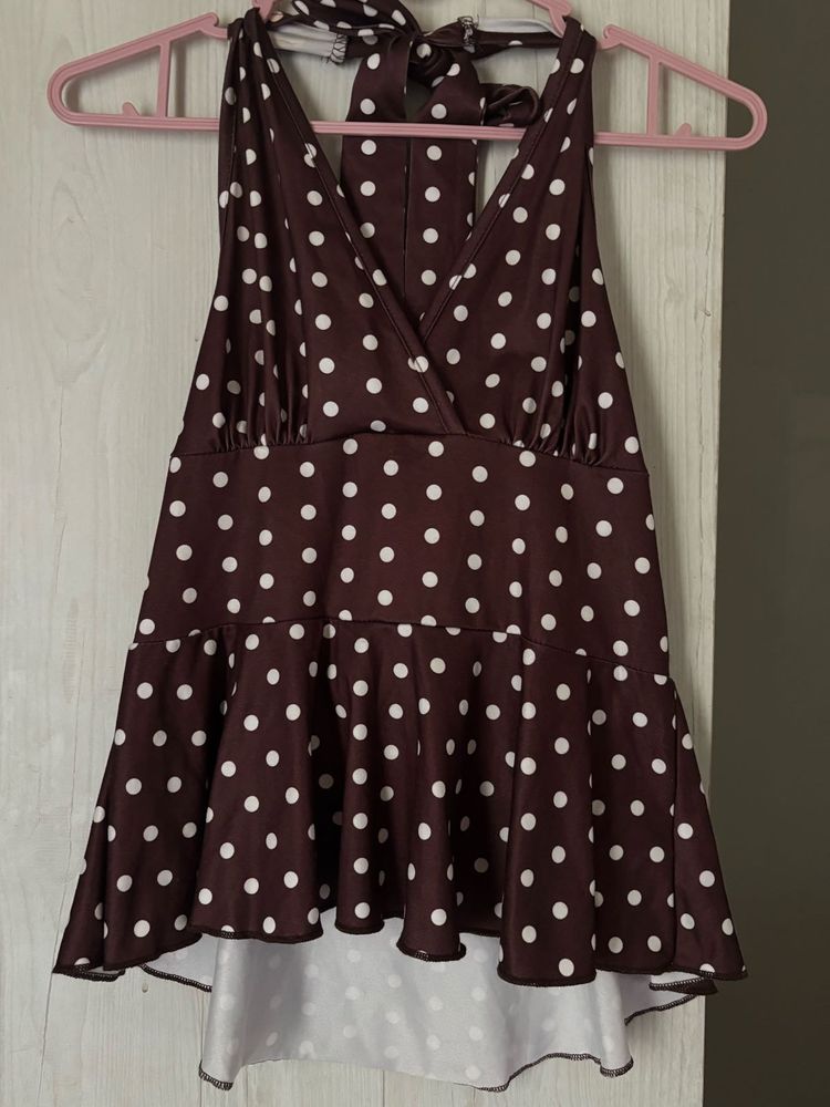 Brown Polka Dot Halter Top