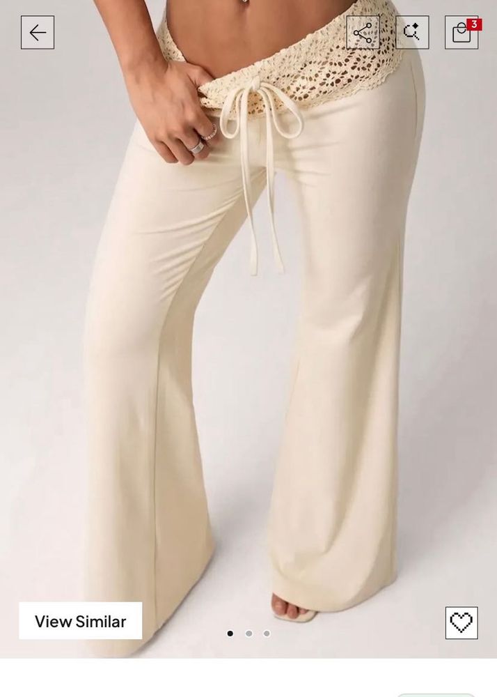 Cream Crochet Waist Flared Pants