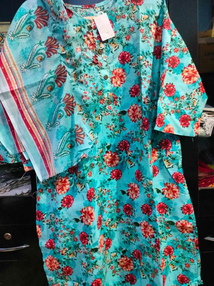 3xl Beautiful Floral Print Kurta with Dupatta