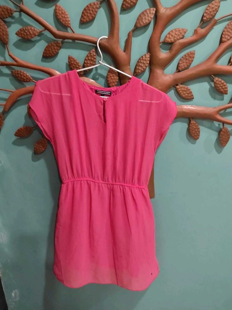 Bright Pink Chiffon Tunic Top