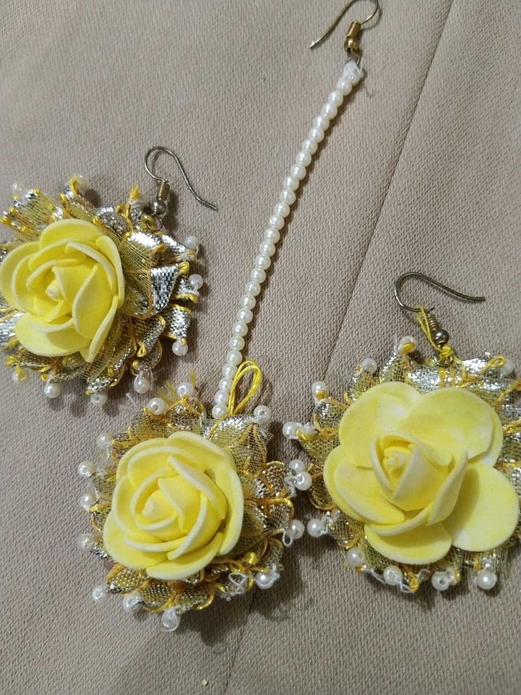 Handmade Yellow Rose &amp; Pearl Jewellery Set