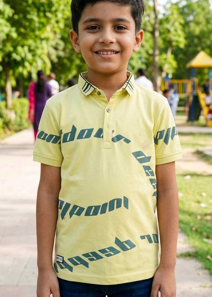 Boys Yellow Graphic Polo T-Shirt