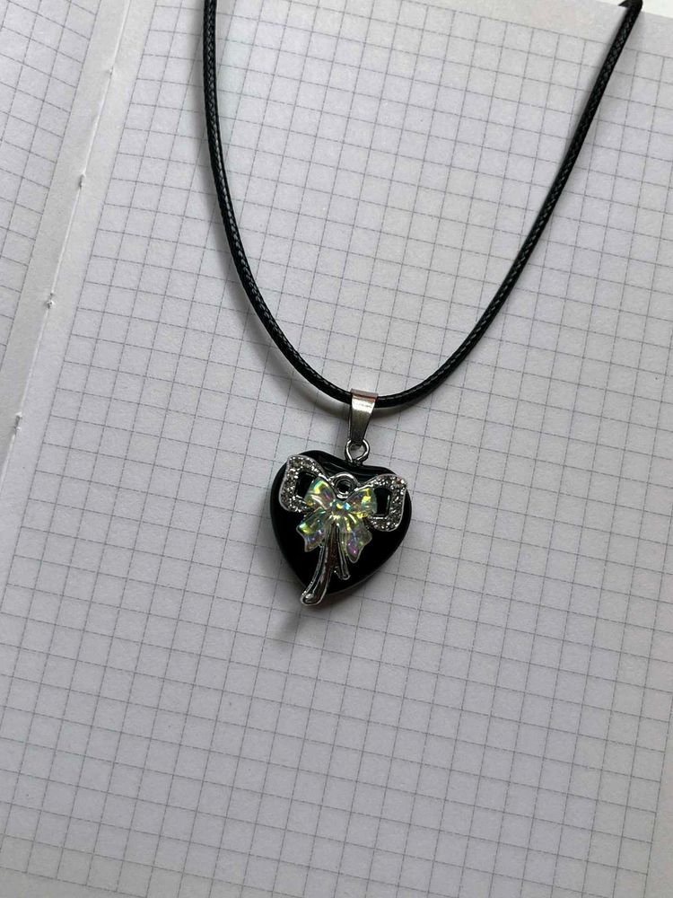 Heart Pendant Necklace with Bow 🩵