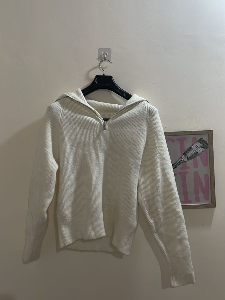 Cozy White Half-Zip Sweater