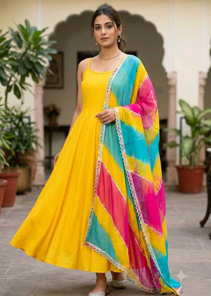 Vibrant Yellow Kurta Set with Colorful Dupatta