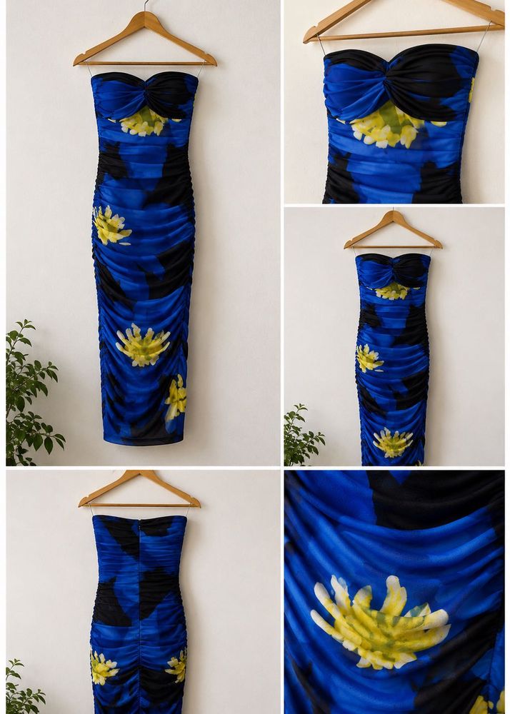 Stunning Strapless Ruched Tulle Floral Dress