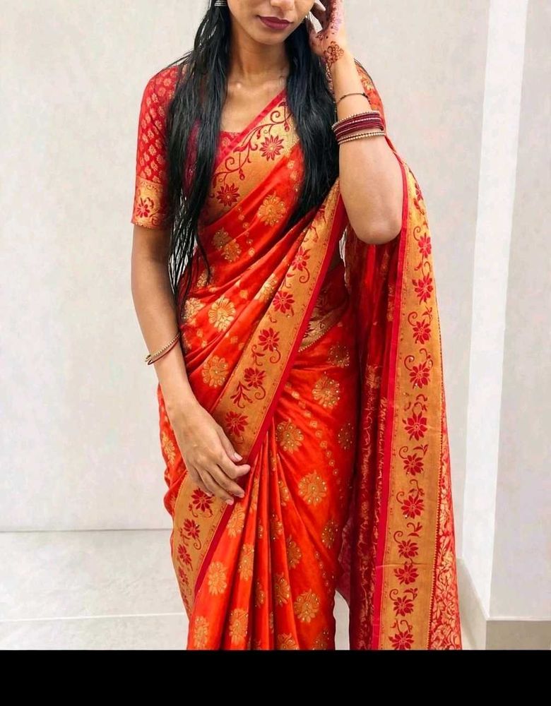 Stunning Red &amp; Gold Banarasi Silk Saree