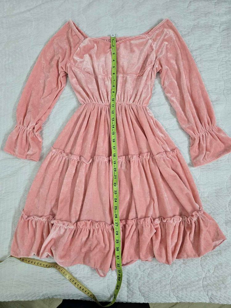 Pink Velvet Tiered Dress bust 34~36