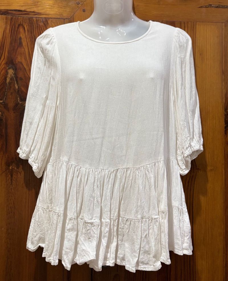 White Ruffled Tiered Tunic Top