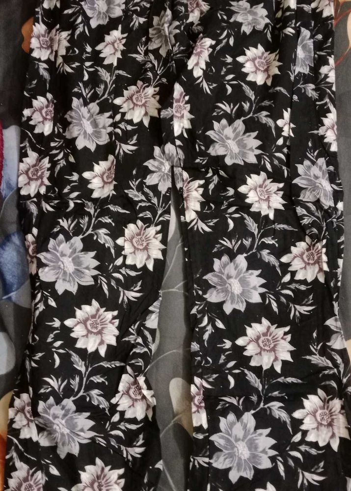 Black Floral Print Palazzo Pants
