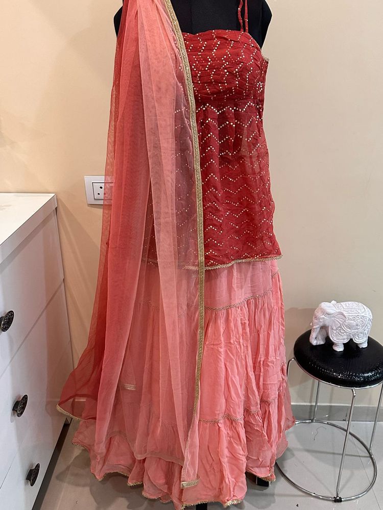 Red &amp; Pink Embellished Indian 3-Piece Set