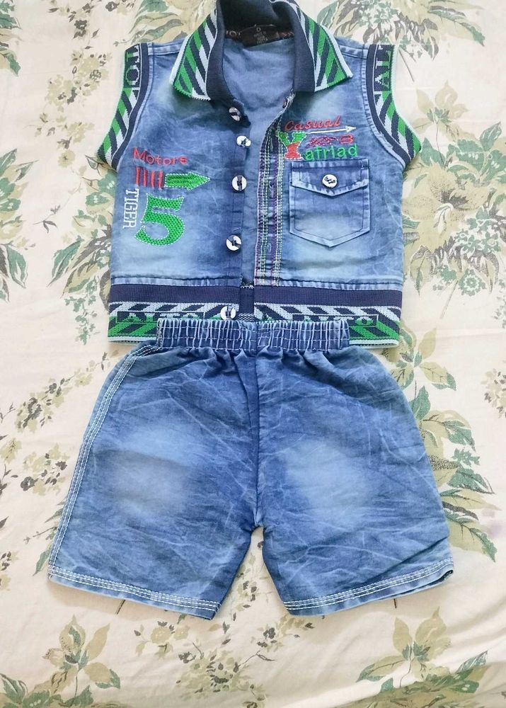 new dress not used Kids Denim Shirt &amp; Shorts Set