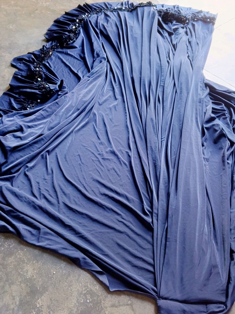 Navy Blue Colour Ready To Wear Saree Embellis