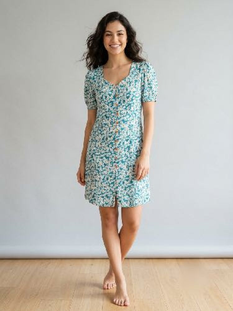 Blue Floral Sweetheart Mini Dress