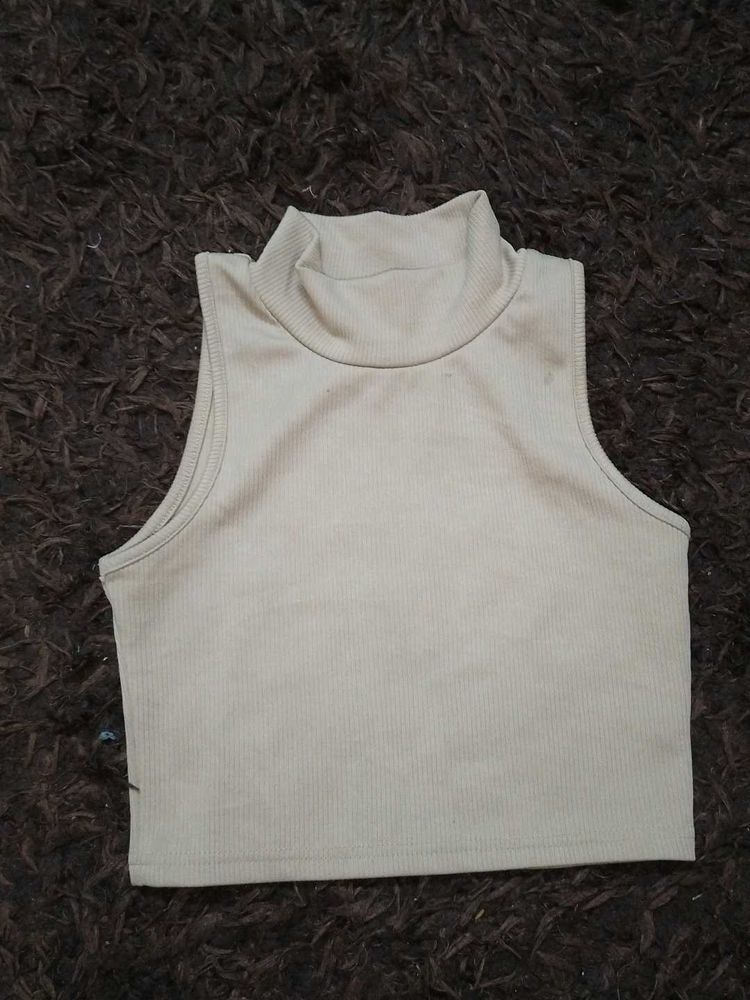 Sleeveless Mock Neck Ribbed Top