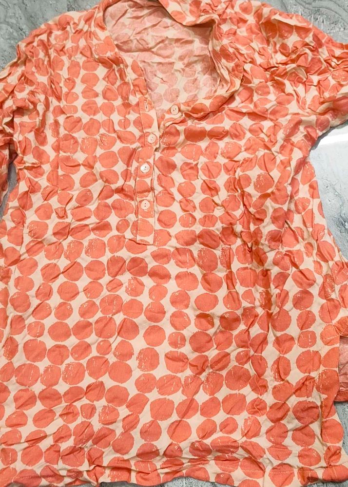 Cute Coral Polka Dot Tunic Top