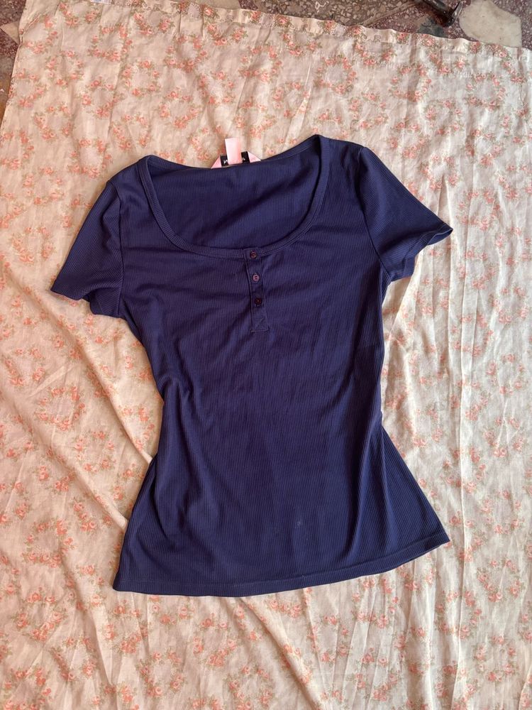Navy Blue Button-Up Top