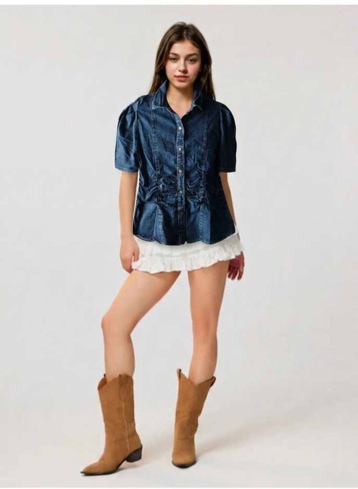 Stylish Denim Puff Sleeve Top