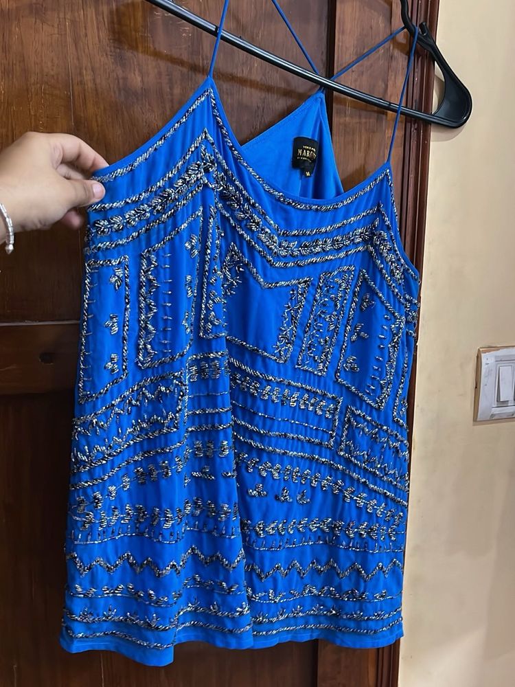 Stunning Embellished Blue Camisole Top