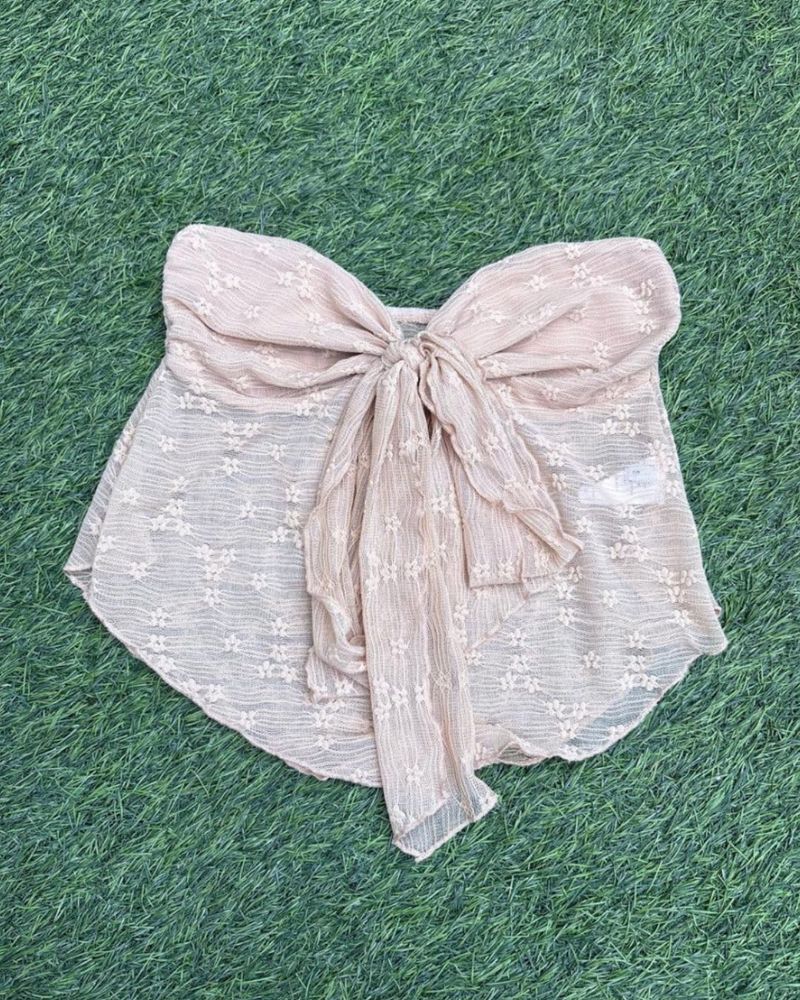 Sheer Bow Detail Strapless Top