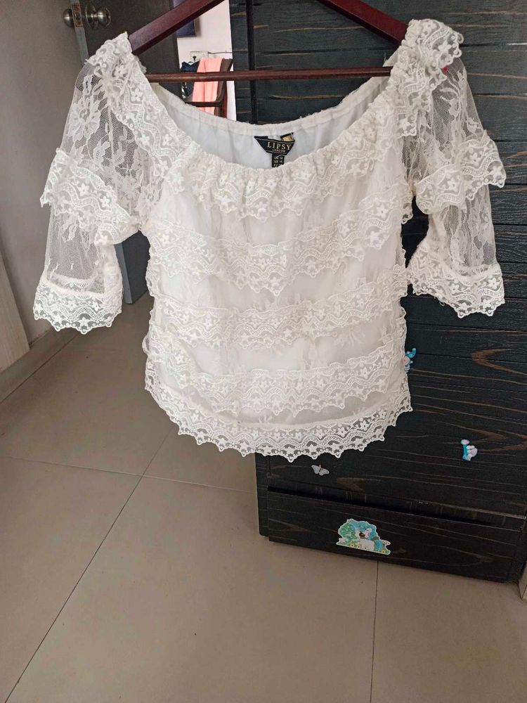 Lace Tiered Off-Shoulder Top