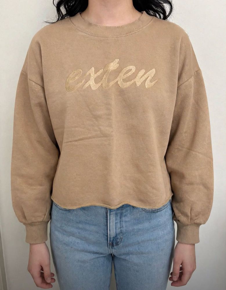 Tan Embroidered Cropped Sweatshirt