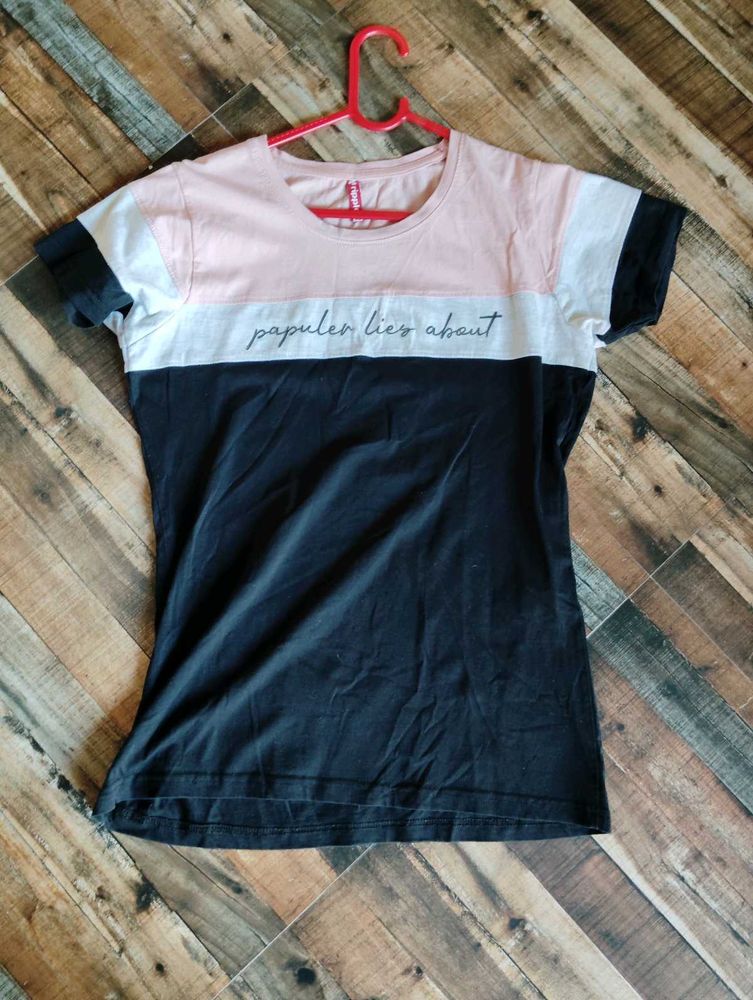 Color Block T-Shirt with Slogan