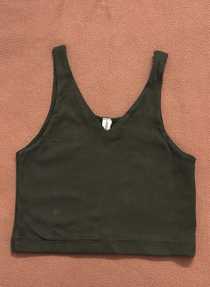 V neck olive green tank top