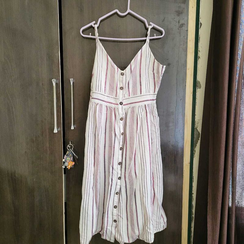 Striped Button-Front Midi Dress
