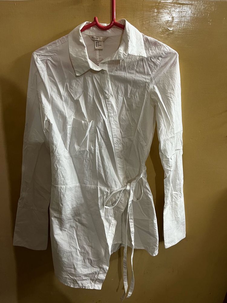 h&amp;m White Wrap Blouse