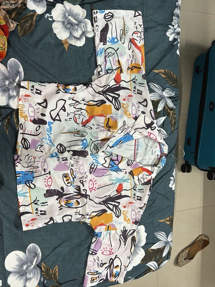 Abstract Print Button-Up Shirt &amp; Pants Set